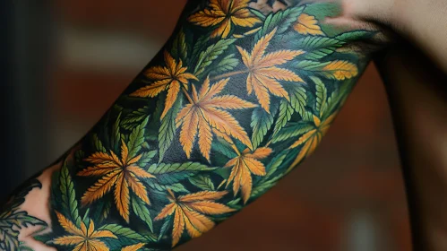 Detailed Arm Tattoo with Leaf Design