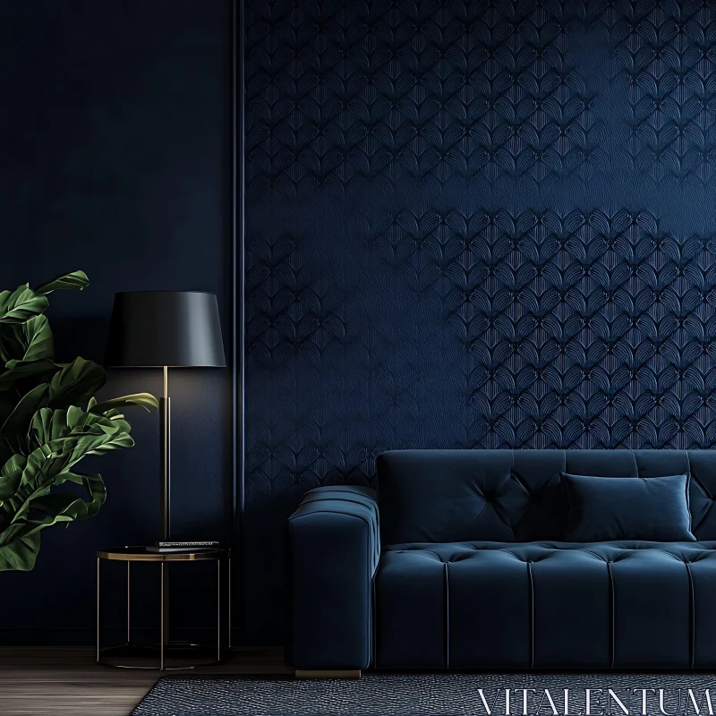 Stylish Navy Room with Plant and Sofa