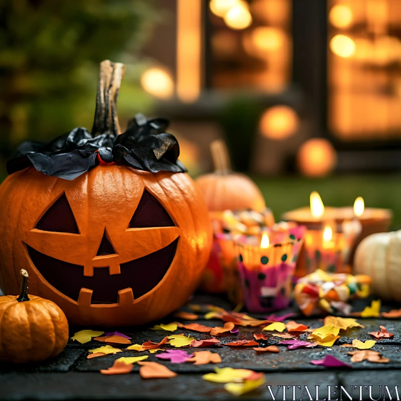 Autumnal Halloween Pumpkin Display with Candles