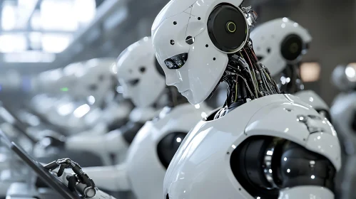 White Robots in Formation with Tablet