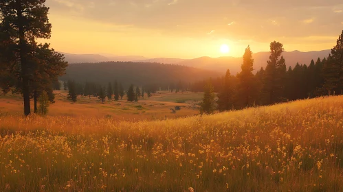 Peaceful Sunset Over Golden Meadow