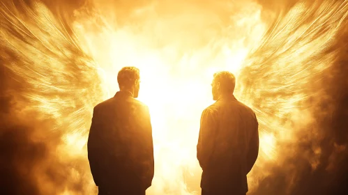 Figures in Light with Angel Wings