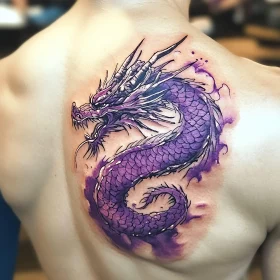 Intricate Purple Dragon Back Tattoo