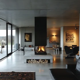 Sleek Interior with Central Fireplace
