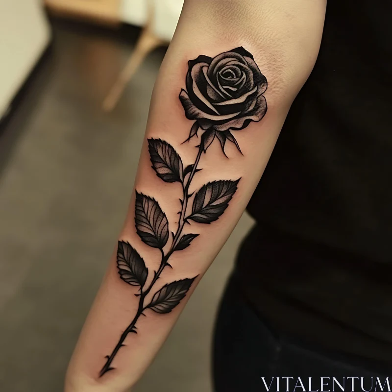 Intricate Black Ink Floral Arm Tattoo