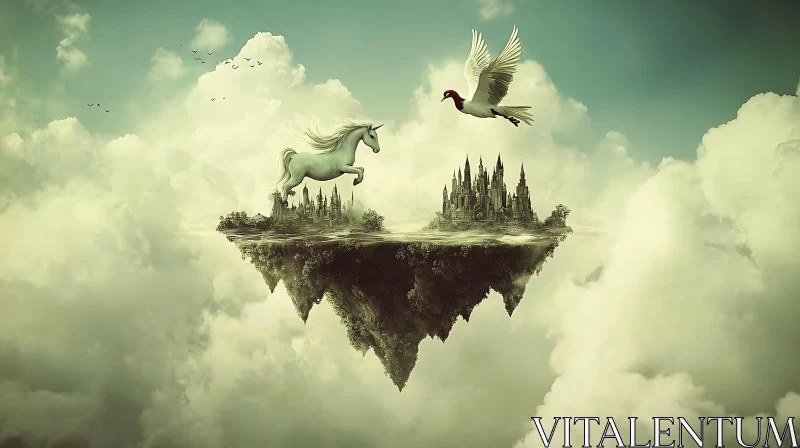 Unicorn and Bird in Dreamscape
