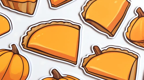 Cartoon Pumpkin Pie and Pumpkins