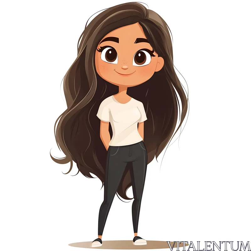 Cute Cartoon Girl with Brown Hair