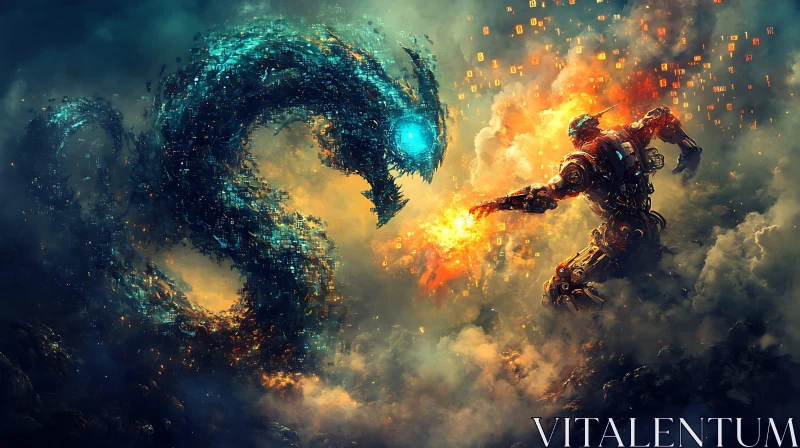 Technological Dragon Confrontation with Robot