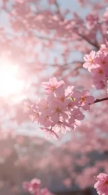 Serene Cherry Blossom Flowers in Spring Sunlight
