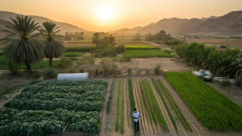 Agricultural Landscape Under Golden Sunset
