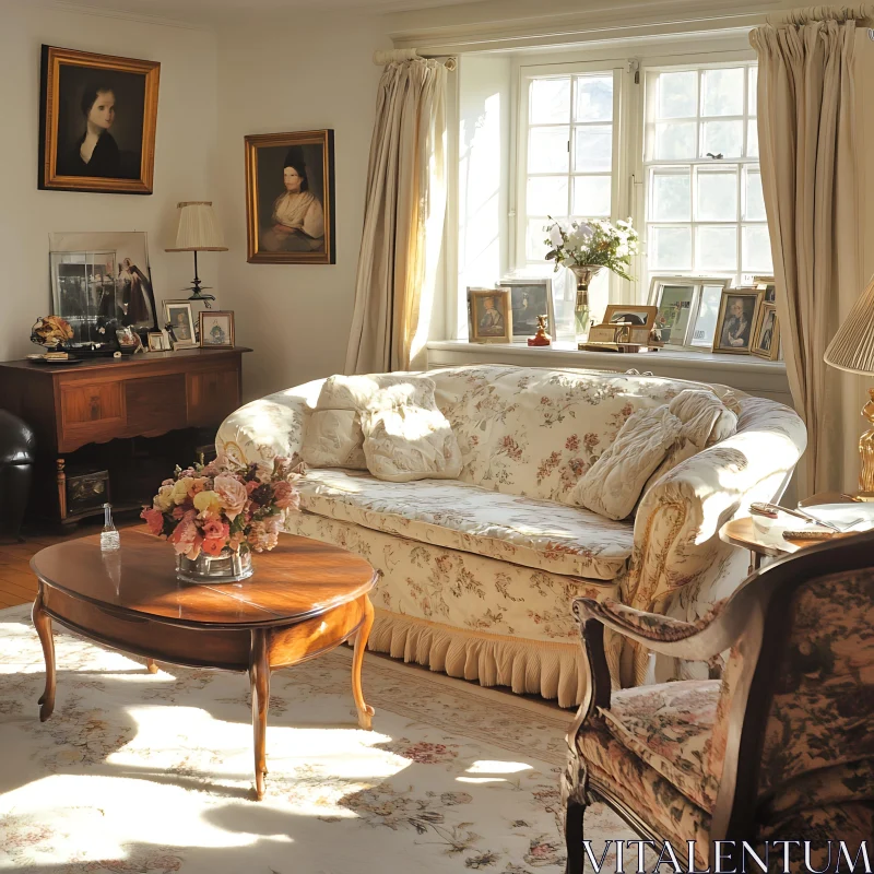 Sunlit Living Room with Floral Accents