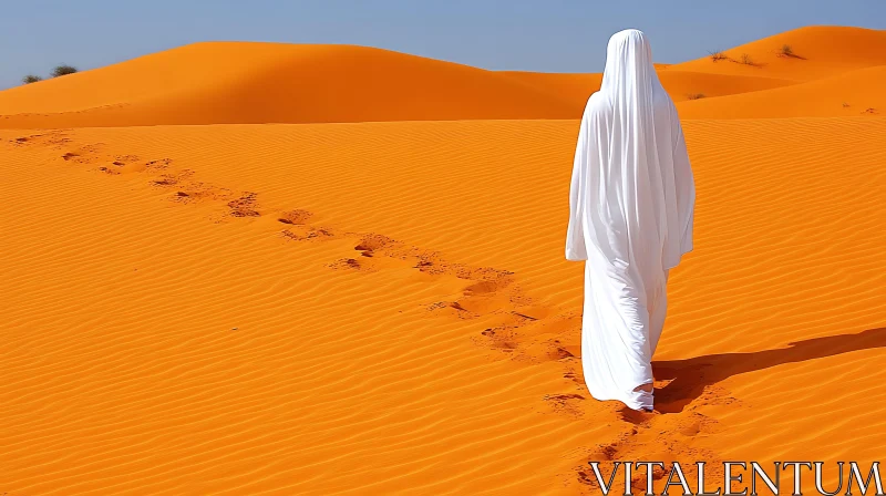 Desert Wanderer in White Robe AI Image