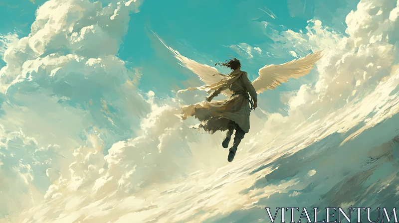 Winged Angel in Cloudy Sky