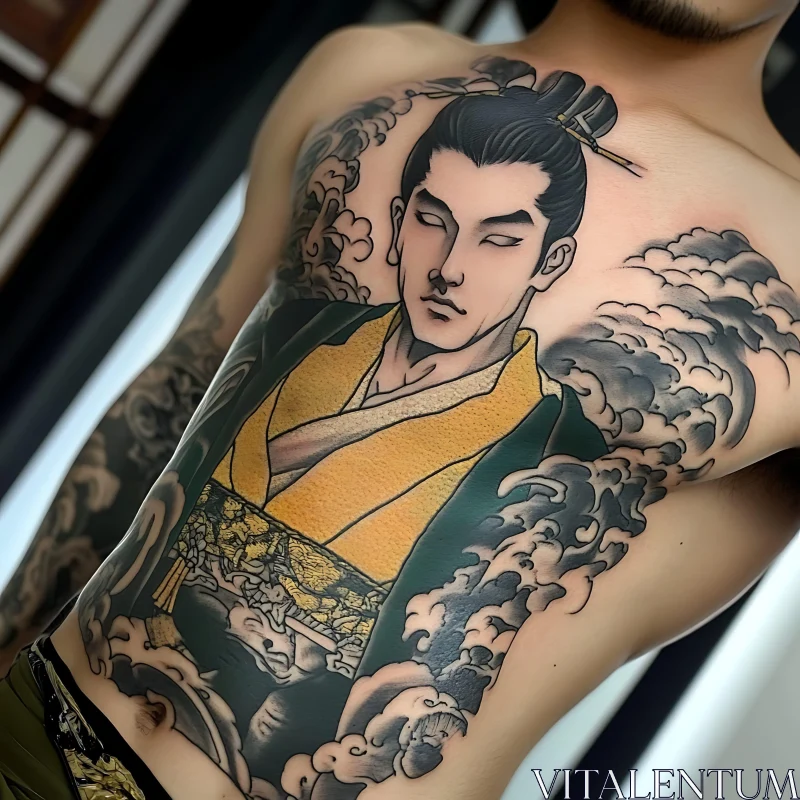 Japanese Style Samurai Chest Tattoo