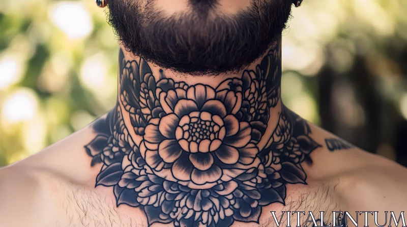 Detailed Floral Tattoo on Neck