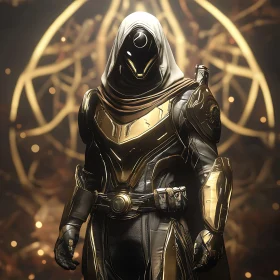 Futuristic Cyborg Warrior with Golden Armor