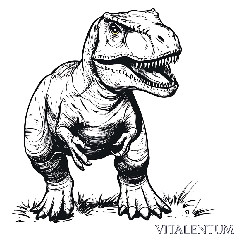 Monochrome Dinosaur Drawing - Tyrannosaurus Rex