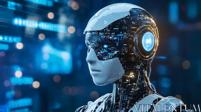 Humanoid Cyborg in a High-Tech Environment
