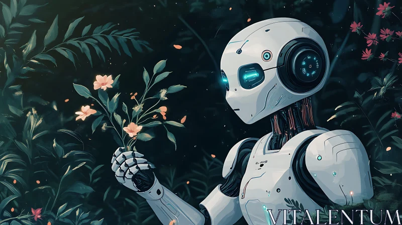 Robot in Nature with Flowers