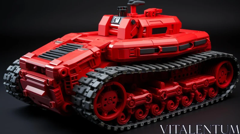 Futuristic Lego Tank in Monochromatic Red AI Image