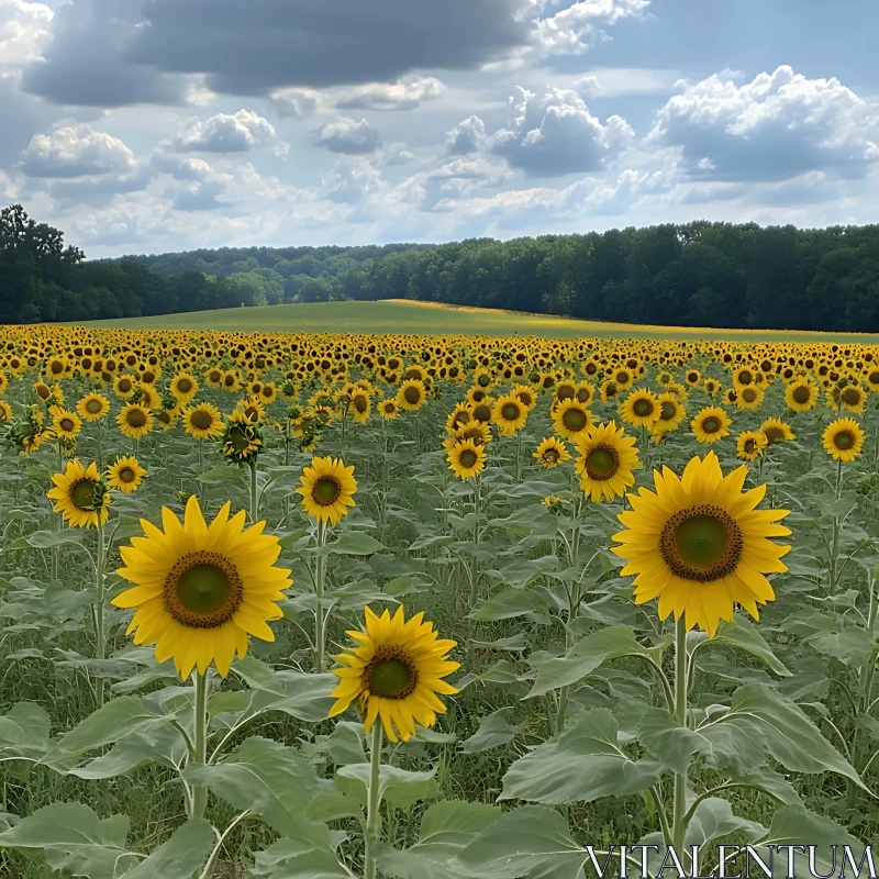 AI ART Field of Sunflowers Under Cloudy Sky