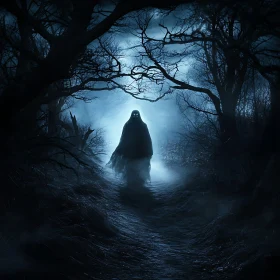 Mysterious Figure in the Dark Woods