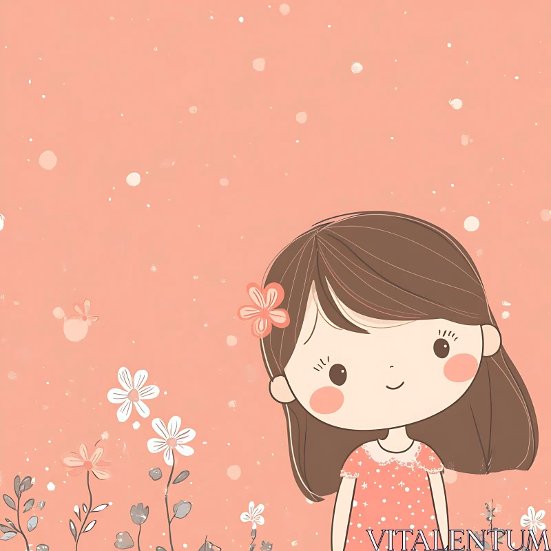 Cute Girl with Flower Artwork AI Image