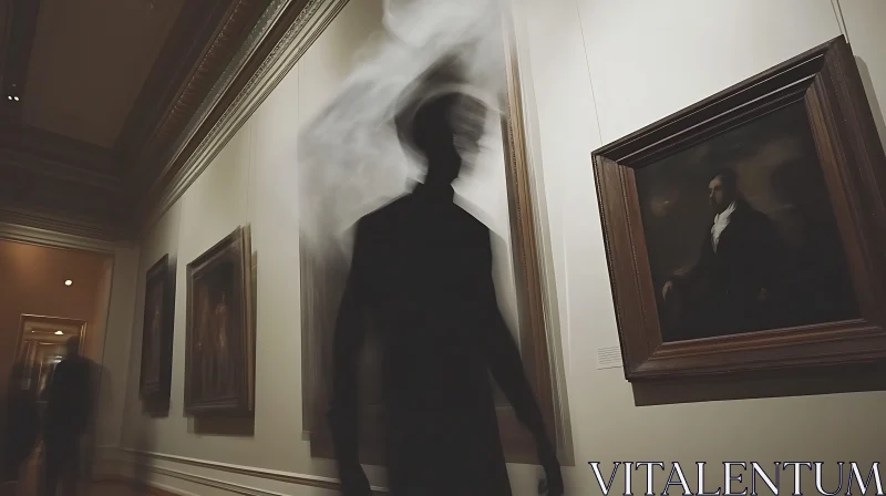 Ghostly Figure in Art Gallery AI Image