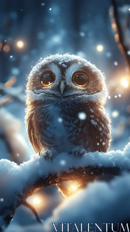 AI ART Snowy Owl in Winter Forest