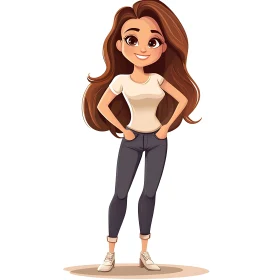 Smiling Cartoon Woman in Casual Attire