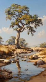 Peaceful Nature Scene with Tree and Stream