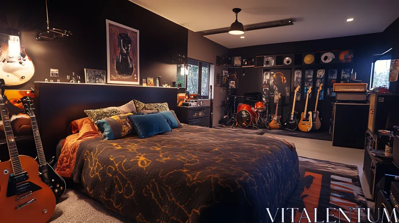 AI ART Music Lover's Bedroom with Instruments