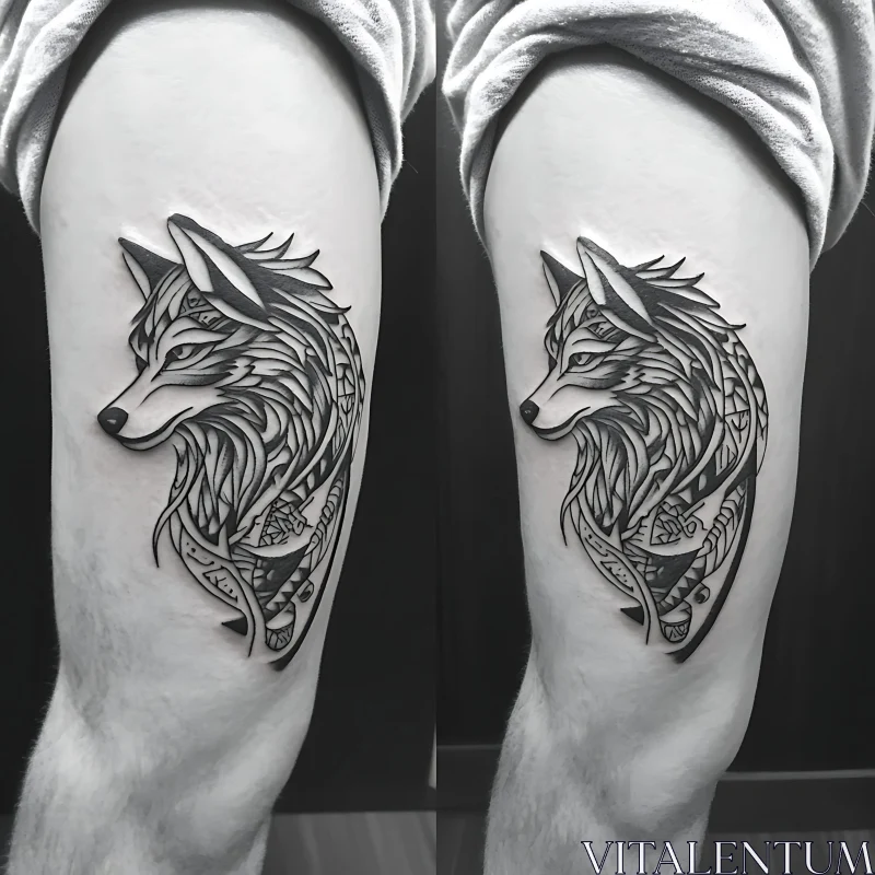 Intricate Blackwork Wolf Tattoo AI Image