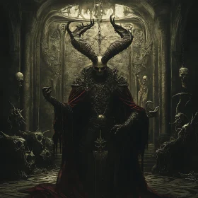 Dark Demon with Horns in Gothic Setting