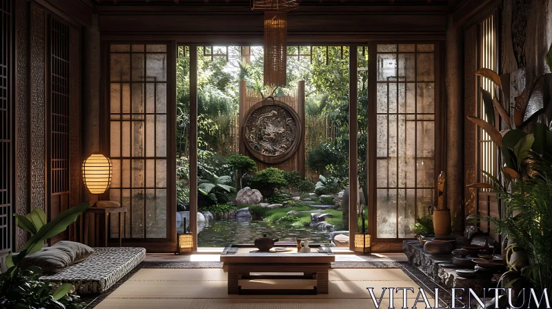 AI ART Zen Interior with Lush Garden View