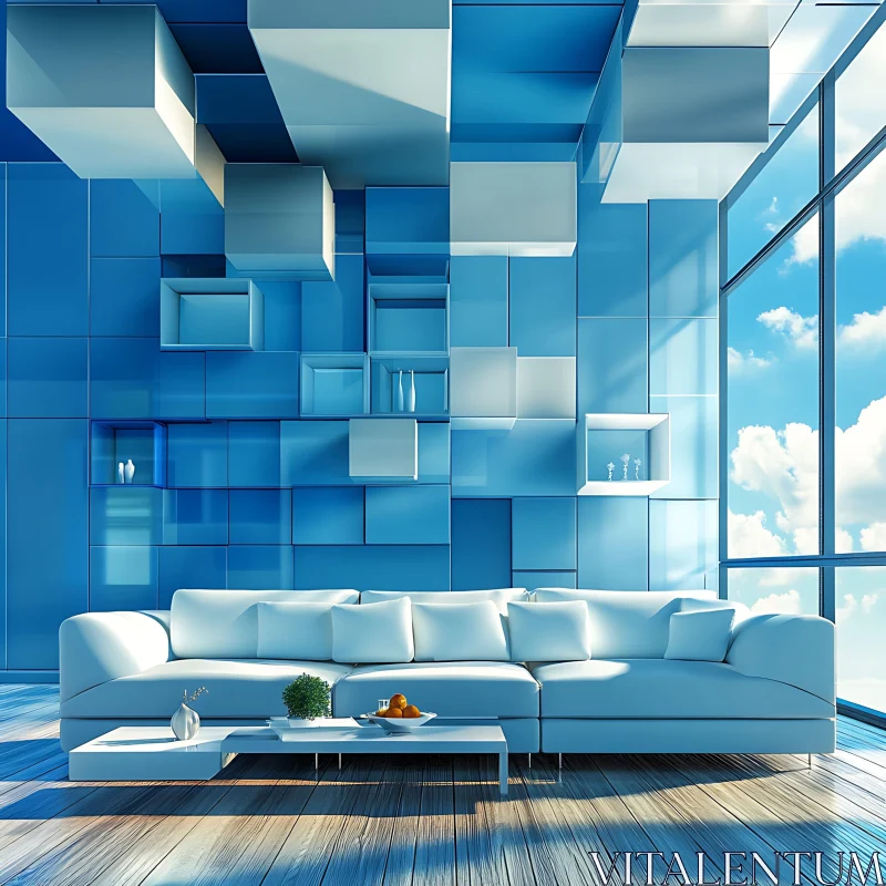 Contemporary Living Room with Geometric Design AI Image