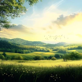 Green Hills and Meadow Scenery