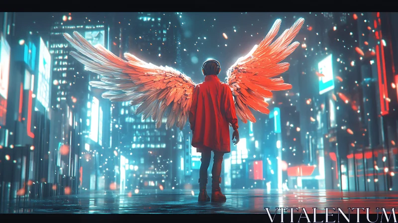 Winged Figure in Urban Neon AI Image