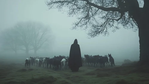 Mysterious Hooded Figure with Animals