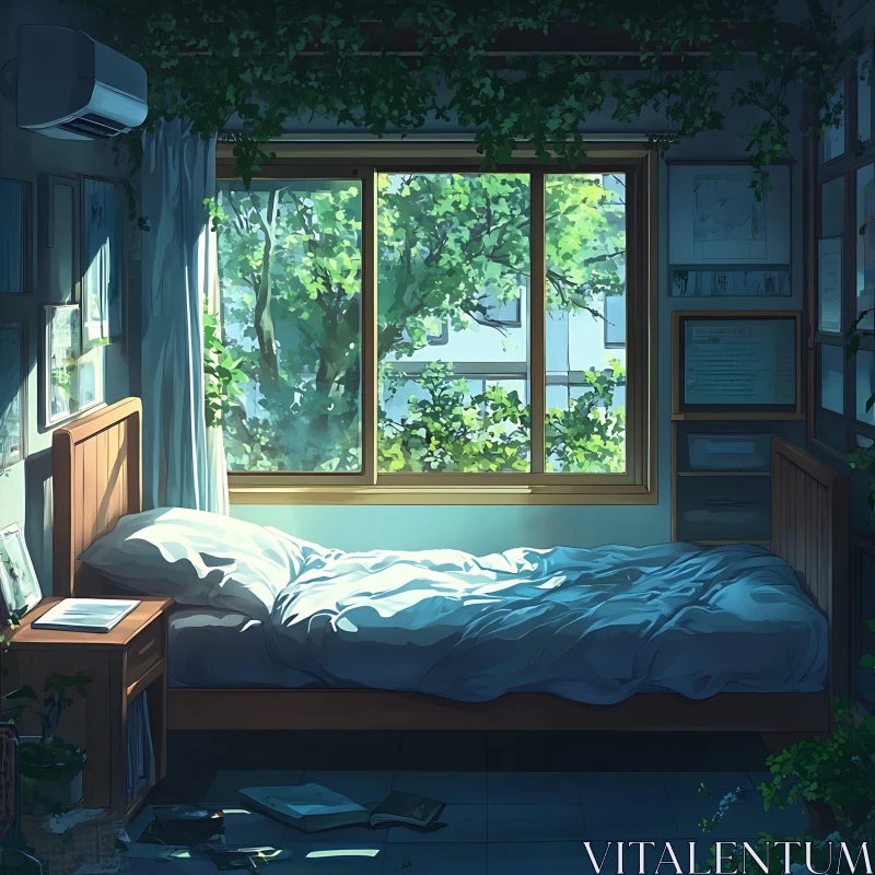 Indoor Serenity: Bedroom with Nature AI Image