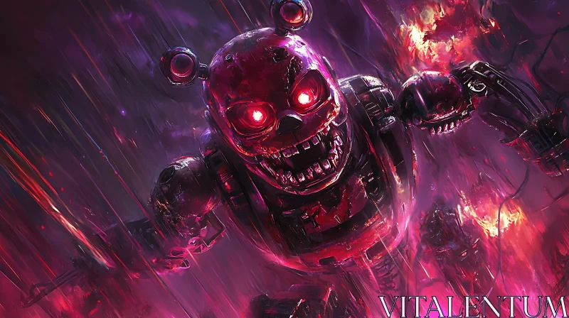 AI ART Crimson Cyborg Robot with Glowing Red Eyes