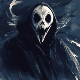 Hooded Figure with Skeletal Face