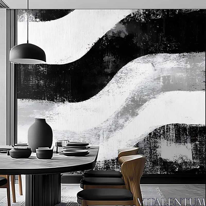 Sophisticated Modern Dining Area with Abstract Art AI Image