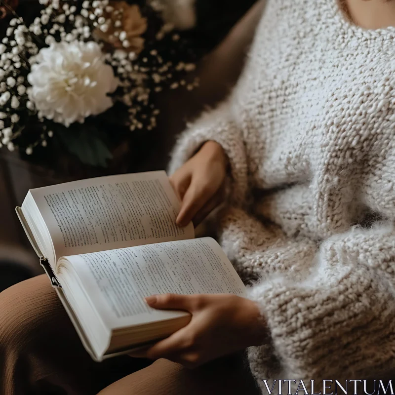 Person Reading Book in Cozy Setting AI Image