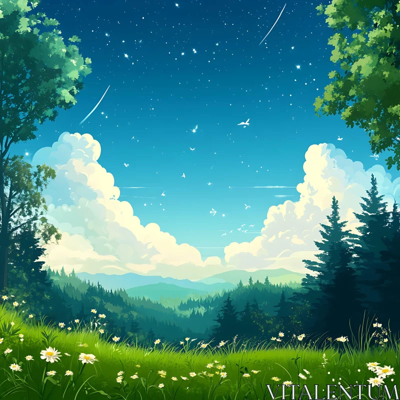 AI ART Starry Night Landscape with Meadow