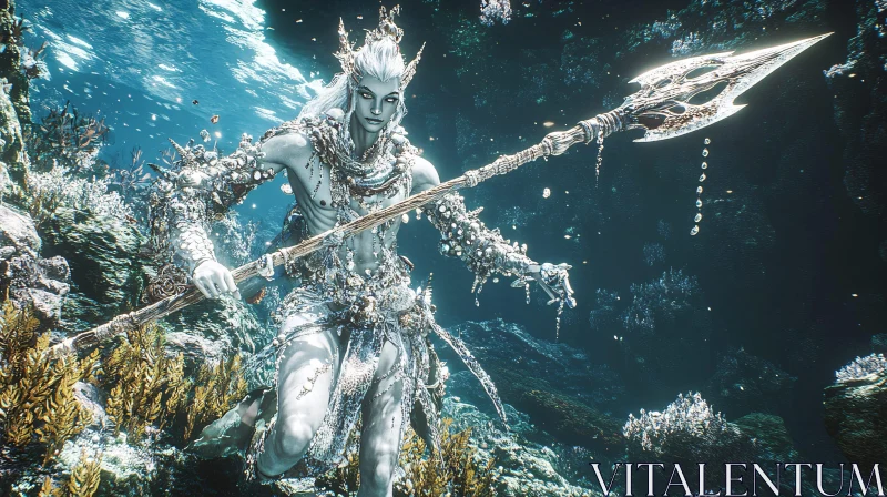 AI ART Underwater Warrior with Spear