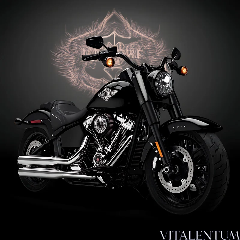 Sleek Black Motorcycle with Chrome Details AI Image