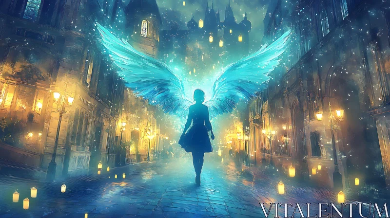 Winged Silhouette in Urban Fantasy AI Image