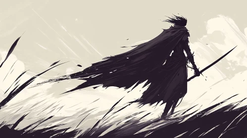 Cloaked Figure with Sword Silhouette